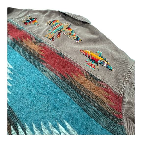 UPCYCLED NWT Lumister Women 2XL Red Denim Aztec Thunderbird Embroidered Shacket - Picture 12 of 16